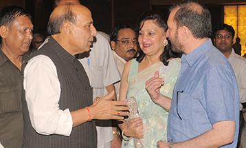 Dr Zora Singh Chancellor DBU and Tajinder Kaur Pro Chancellor DBU with Union Home Minister,-Rajnath Singh Ji - Desh Bhagat University